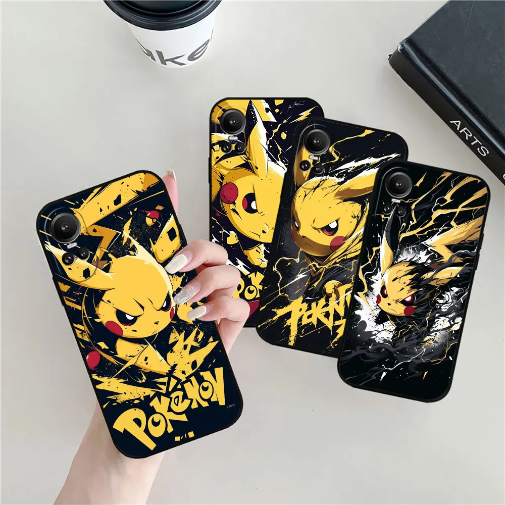 Pokemon Cool Pocket Phone Case For OPPO Reno 11 11F 10 8 8T 7 7Z 6 6Z 5 4 3 2F Z ACE 5G PRO PLUS Funda Black Soft Silicone Cover