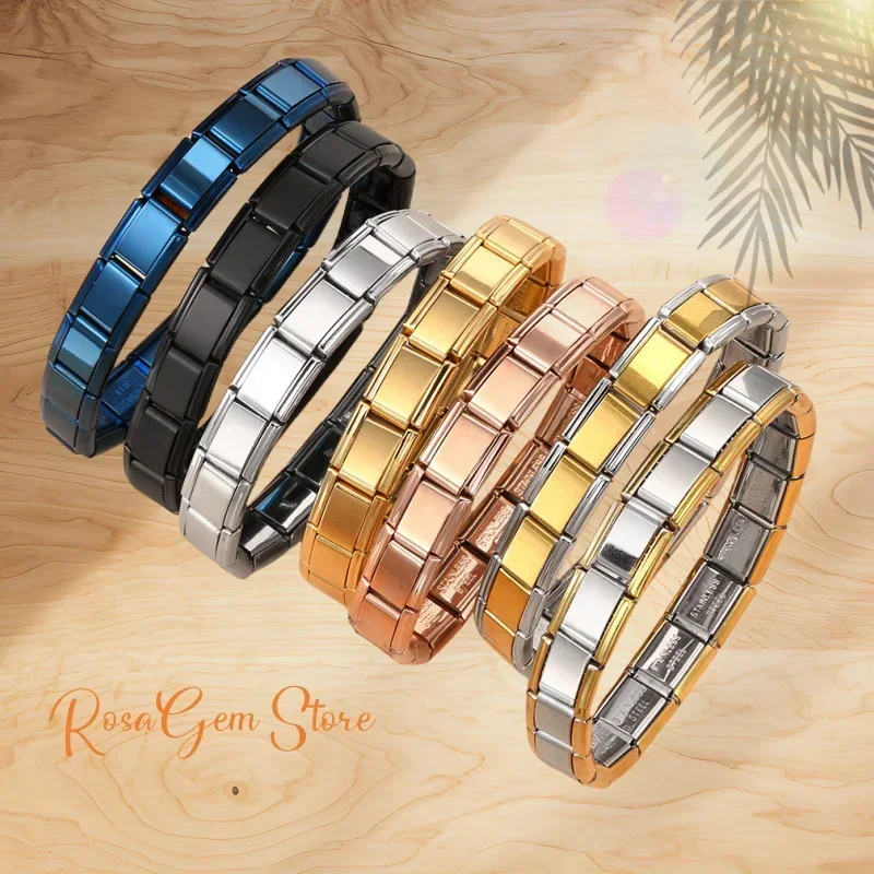 DIY 9mm Stainless Steel Module Bangle Italian Charm Bracelet Elastic Wristband Splicing Strap Chain Colorful Boys and Girls Gift