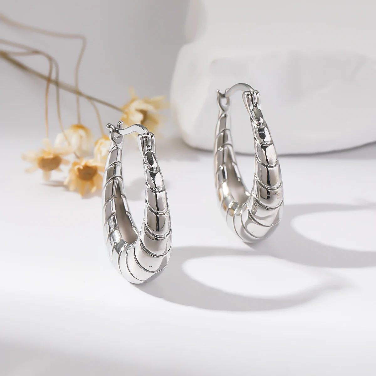 Silver Plated Hoop Earrings Copper Alloy Earrings White Zirconia Fine Earrings Jewelry Ladies Gifts