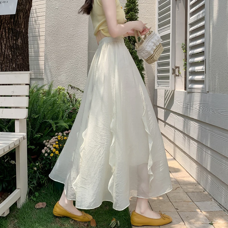 

Элегантная женская летняя юбка миди А-силуэта из хлопка и льна с высокой талией, со сборками и плиссировкой, в стиле «дрифтинг», стандартной толщины