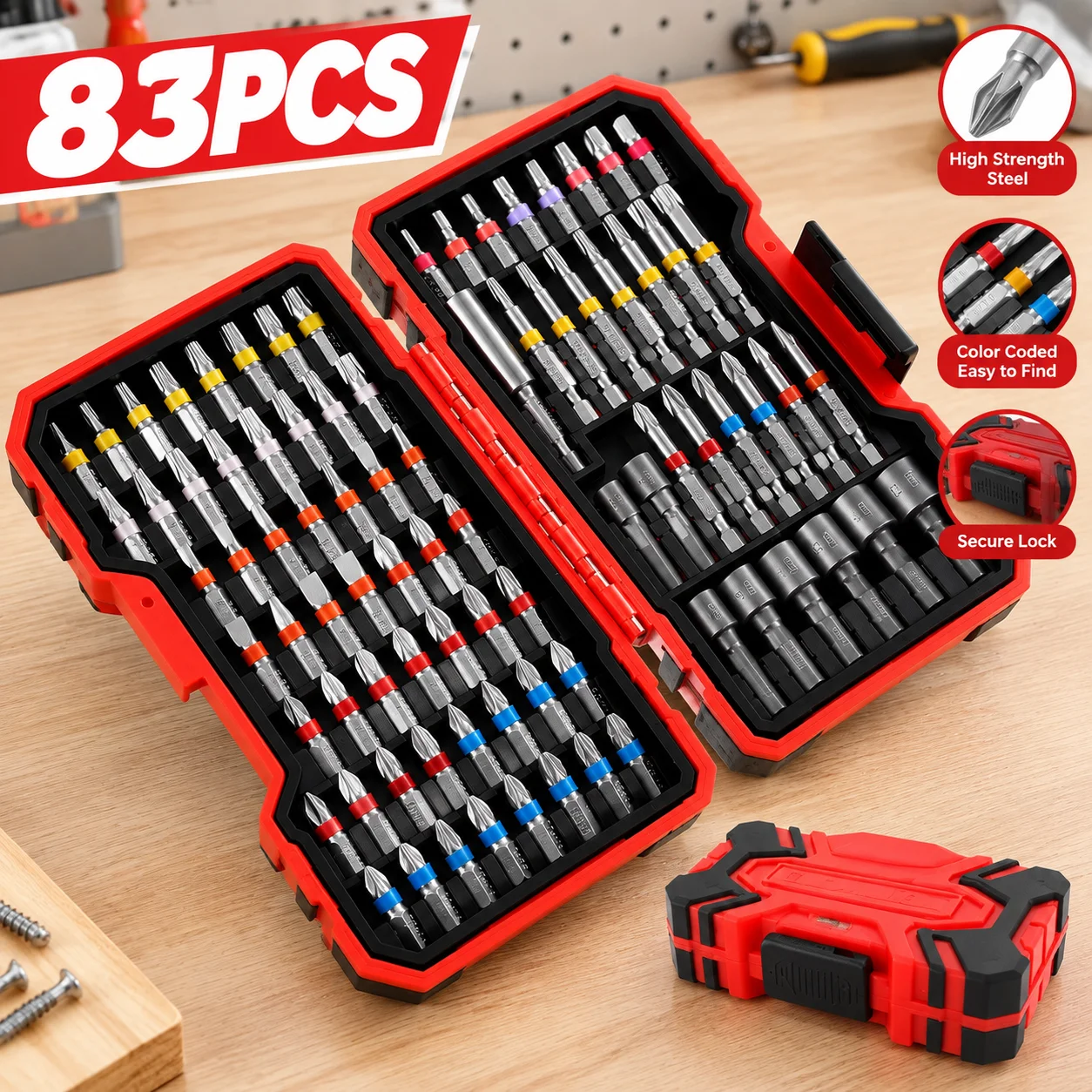 83Pcs Screwdriver Bit Set Color Coded Magnetic Torx Phillips Hex Socket Bit Kit CR-V Steel Storage Case for Home Auto DIY Repair