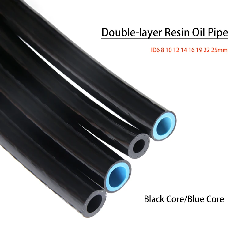 1M Double-layer Resin Oil Pipe Fuel Tube Oil-resistant Wire-clamping Tubing Petrol Hose Diesel Pipeline Black Core 6~25mm