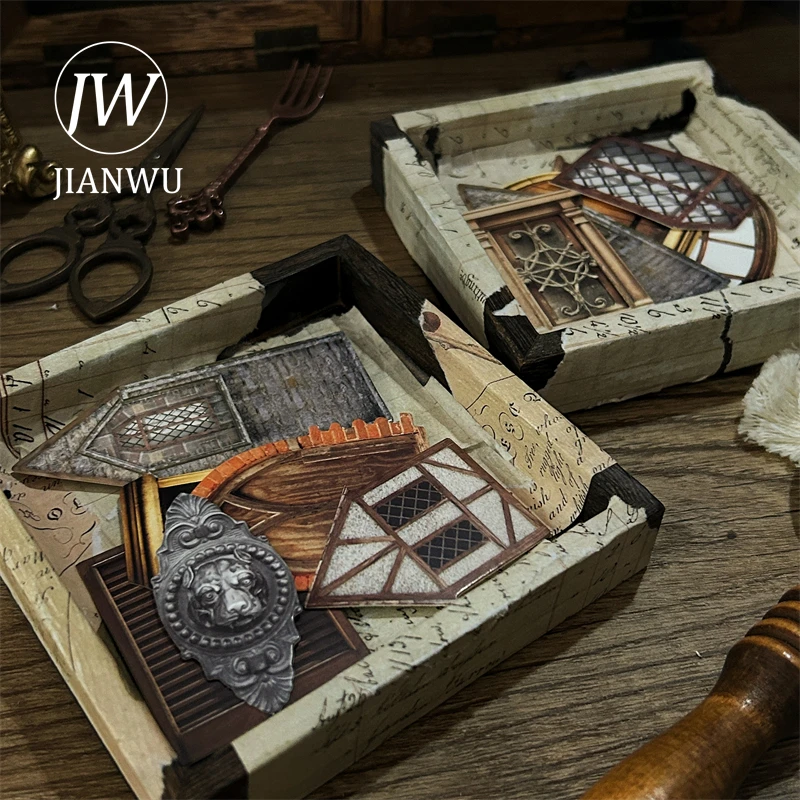 JIANWU Vintage European-style Castle Doors Windows Landscape Collage Scrapbook Material Paper Creative Junk Journal Stationery
