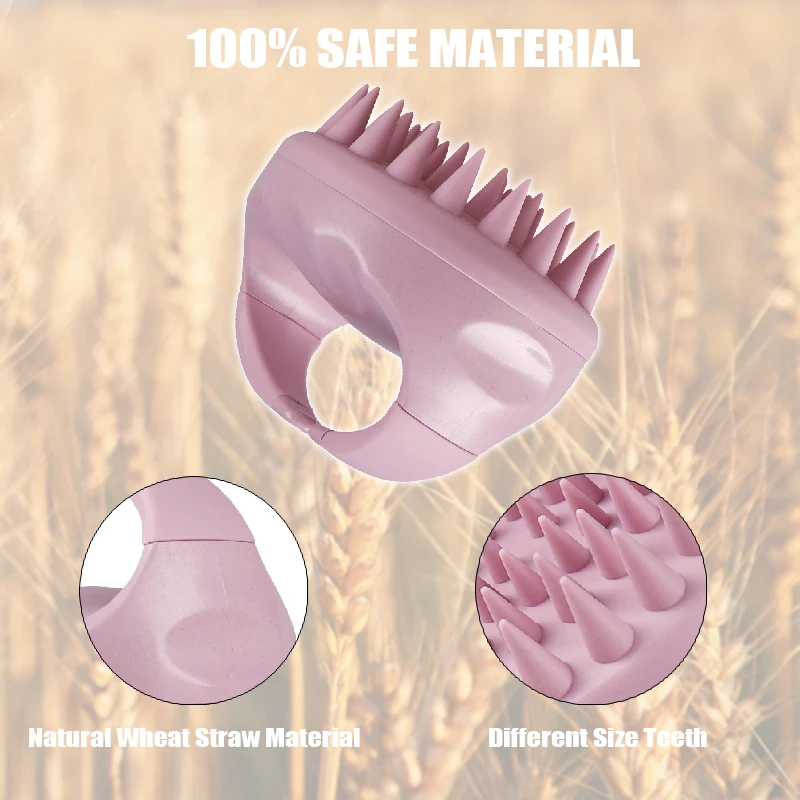 Recycled Wheat Straw Hair Shampoo Brush and Scalp Exfoliator Soft Silicone Scalp Massager with Face Scrubber Cleaner