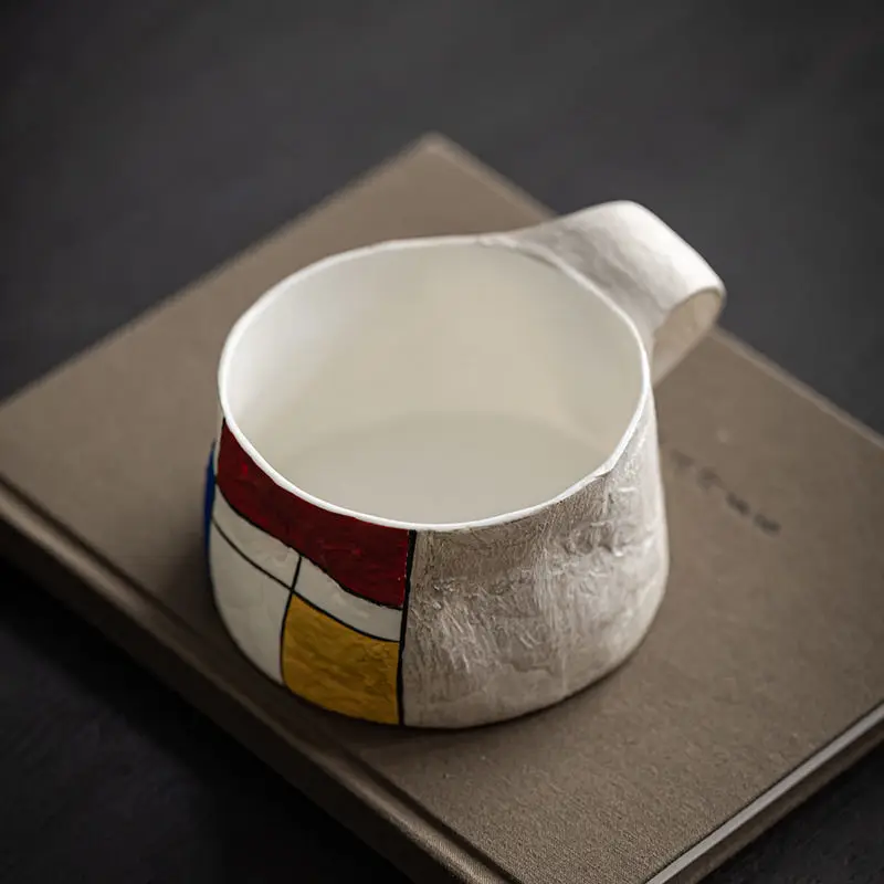 كوب سيراميك مصنوع يدويًا بألوان متباينة، فنجان شاي مبتكر، كوب قهوة فرنسي فضي، كوب قهوة منزلي