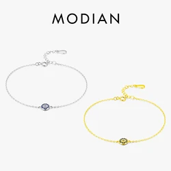 Modian Real 925 Sterling Silver Round Exquisite Lucky Eyes Pave Zirconia Bracelet For Women Adjustable Chain Fine Jewelry Gifts