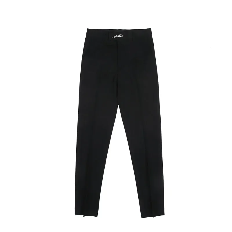 Black White Embroidered Business Formal Pants Men Korean Style Slim Office Social Suit Pants High Quality Streetwear Ankle Pants