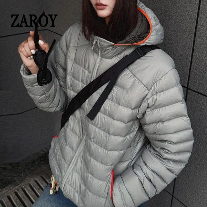 ZAROY Abrigo Acolchado de Algodón con Capucha para Mujer, Chaqueta Ligera, Cortavientos, Cálida, para Esquí, Senderismo al Aire Libre, Chaqueta para Parejas.