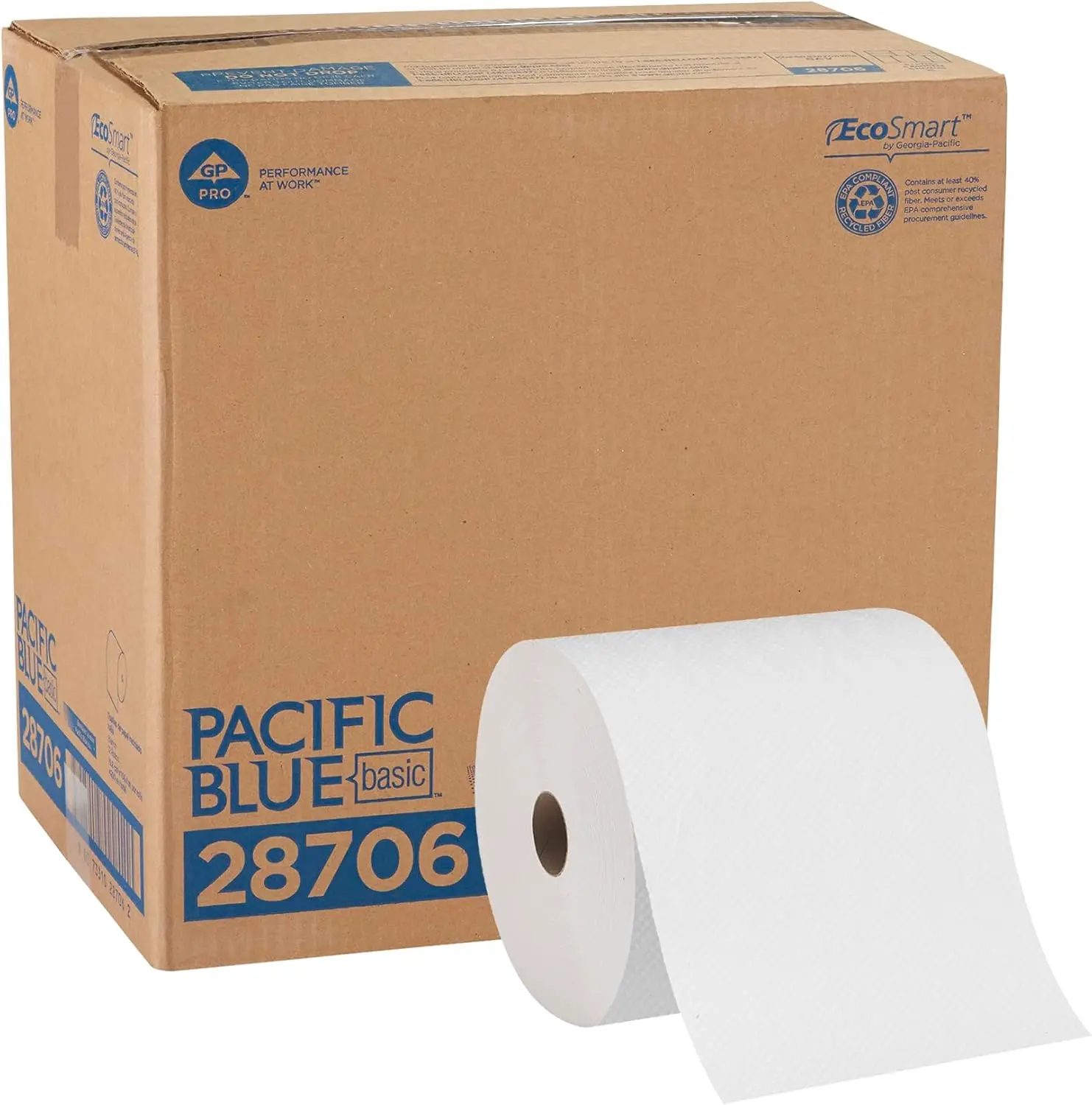 

Blue Basic Paper Towel Rolls, White, 350 Feet Per Roll, 12 Rolls Per Case
