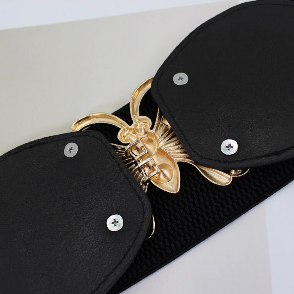 Comoda cintura di grandi dimensioni con fibbia in metallo Cintura larga nera con strass Cintura larga elastica da donna