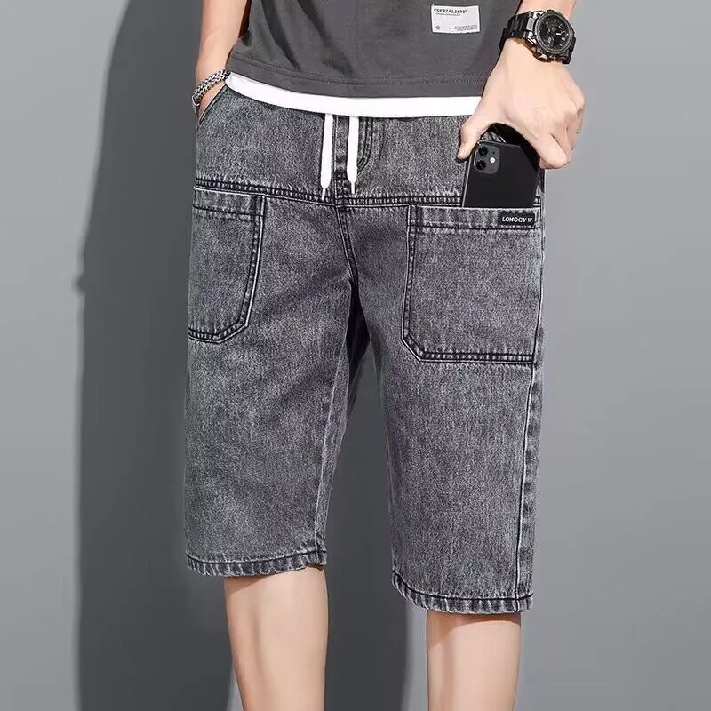 

New Summer Thin Loose plus Size Men's Denim orts Six kets Seven-Foot Medium Pants Trendy Casual Straight Leg Jeans