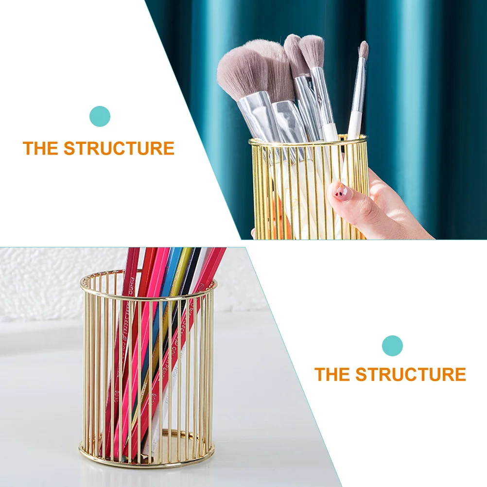 

Golden Pen Holder Desktop Brush Pencil for Multifunction Cup Metal Iron Holders Makeup Cups Brushes