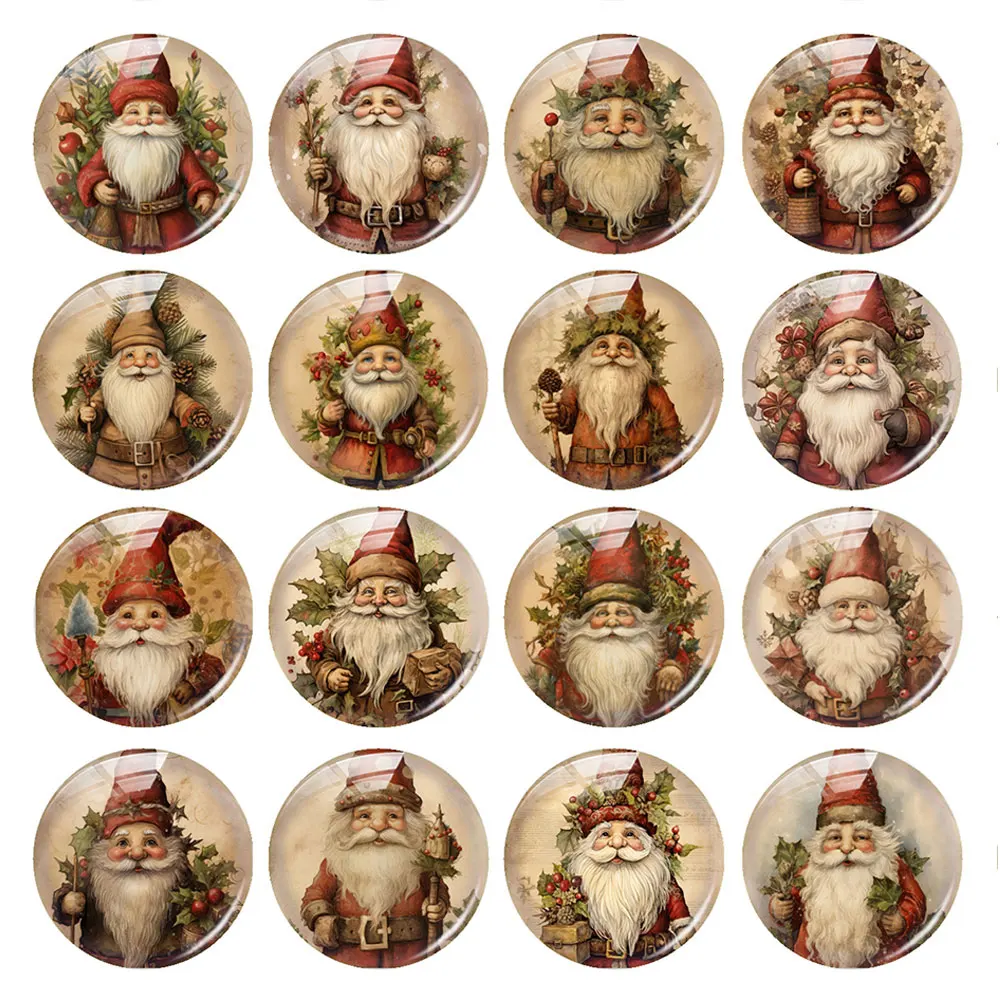 Handmade Christmas X-mas Gnomies Photo Glass Cabochon Charms Flatback Demo Flat Back Cameo For Diy Jewelry Making Supplies