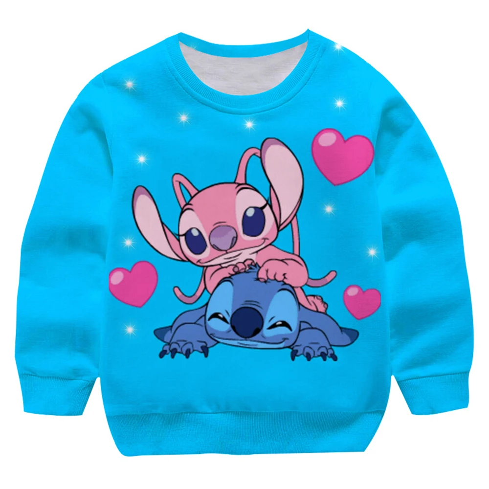 MINISO New Stitch Sweatshirt Cartoon Boys Girls Fashion Spring Autumn Round Neck Long Sleeve Kids Adults Pullover Tops Clothing