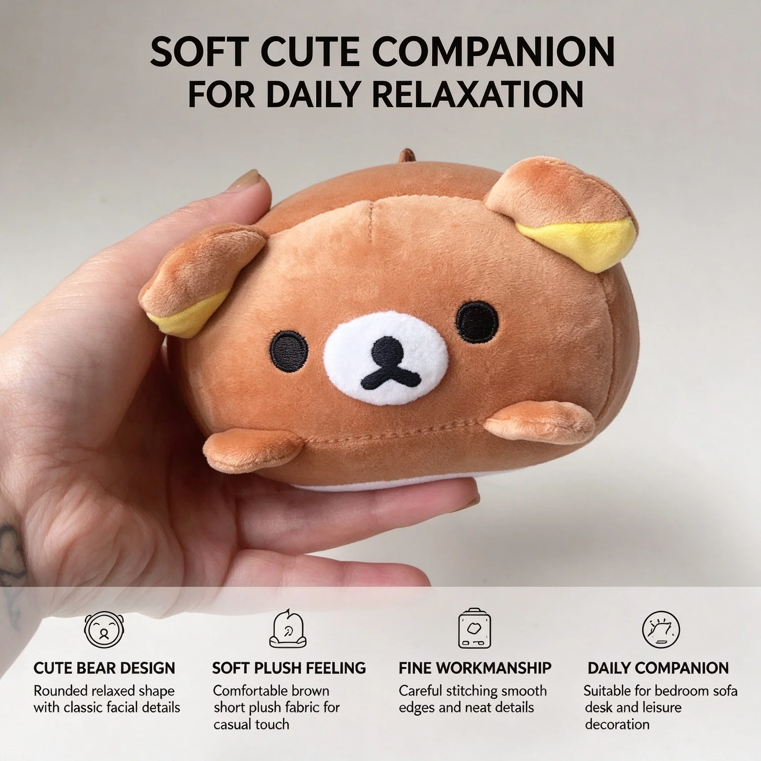 Bear Squish Plush Doll 12cm Prone Lying Lazy Style Kawaii Cartoon Stuffed Toy Soft Peluche Desk Ornament Collectible Gift