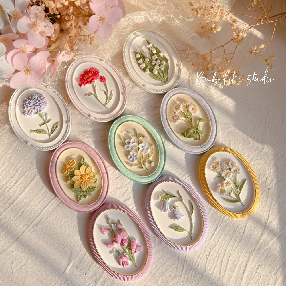 Aromatherapy Plaster White Blank Model DIY Painting Sculpture Flower Cards Lily Valley Rose Tulip Desktop Ornament 10x7.5cm