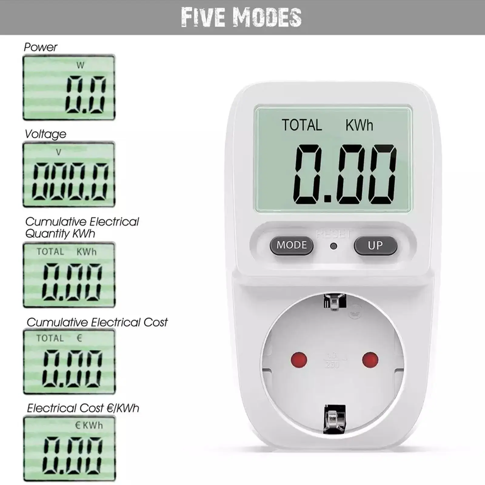 230V EU 50Hz Digital LCD Power Meter Wattmeter Socket Wattage Kwh Energy Meter Measuring Outlet Power Analyzer