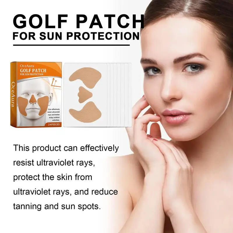 24 buah tabir surya wajah hidung Patch perlindungan UV Patch musim panas luar ruangan keren tabir surya stiker Golf Gel wajah Patch