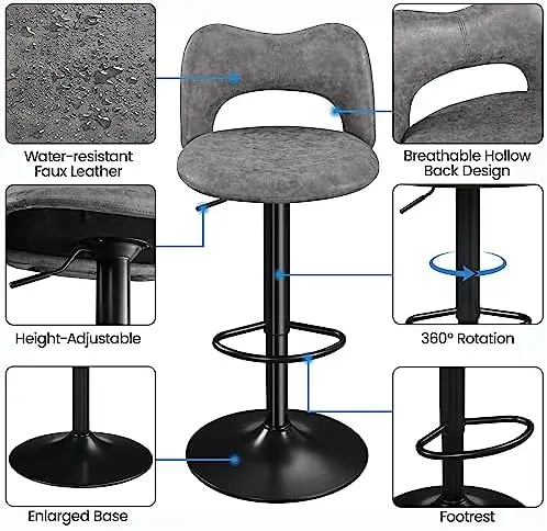 Taburetes giratorios de altura ajustable para el hogar, sillas de isla de cocina, color gris