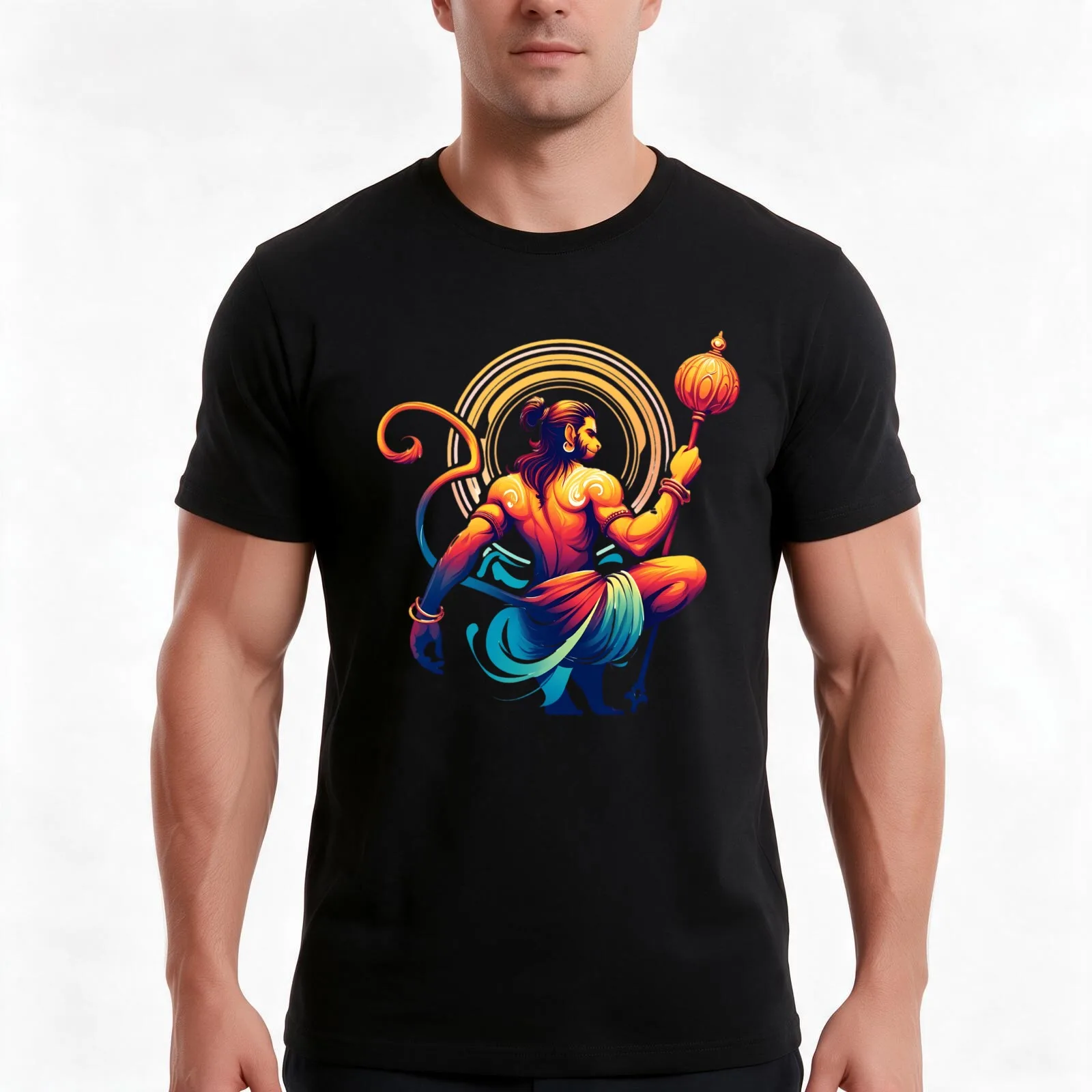 LORD HANUMAN T-Shirt, Summer Casual Cotton Tee, Oversized Streetwear Tops, Vintage Graphic Print, Loose Fit Short Sleeve