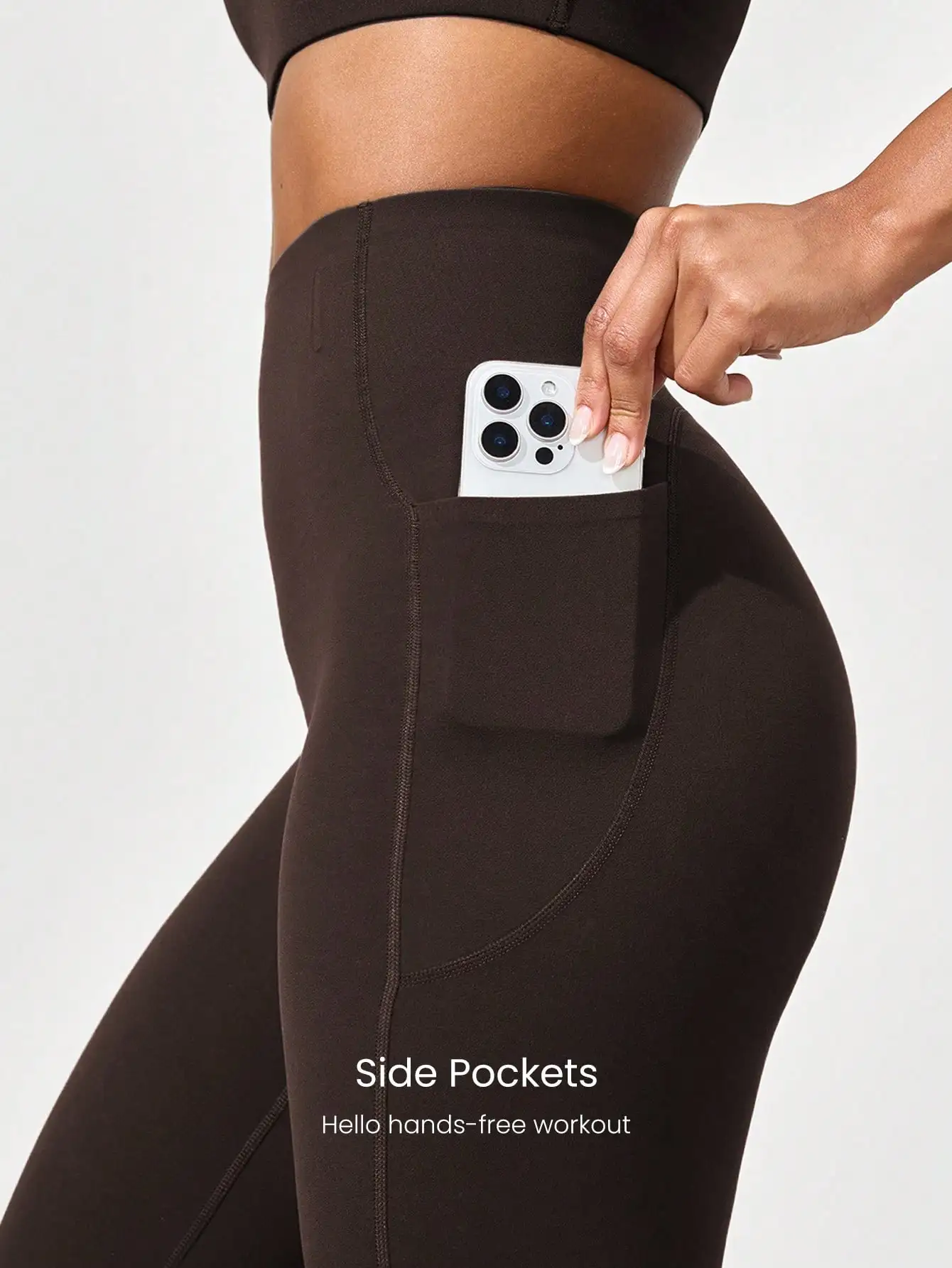 

24 Inch High Waist Leggings With Side Pockets Anti Roll Down No Slip Fit Medium Impact Workout