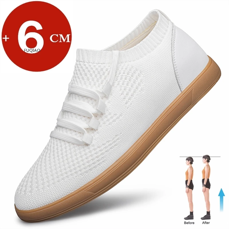 Men's Breathable Mesh Elevator Shoes Soft Comfortable Height Increasing Sneakes 6cm Insole Heightening Sports Plus Size 38-46