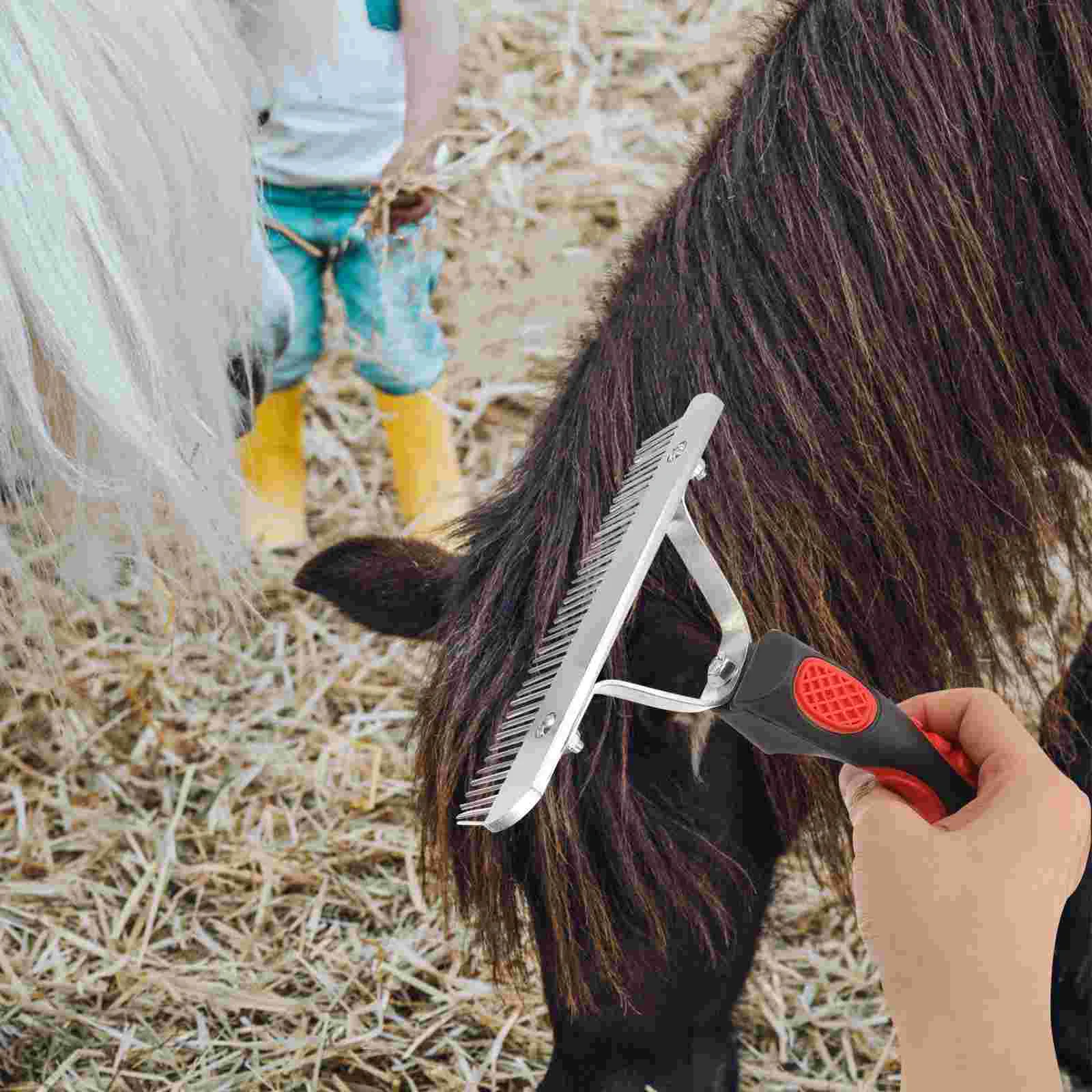 مشط مزيل الشعر، فرشاة شعر الحيوانات، ملحقات تنظيف الحصان، مكنسة خفق مفيدة من فرو أشعل النار