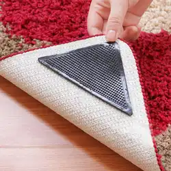 4 Pack Sticky Mat Carpet Rug Grippers 10.5x10.5x15cm Triangle Anti Slip Silicone Washable Reusable Floor Mat Door Carpet Pad