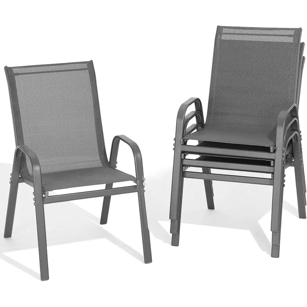 

All-Weather Stackable Outdoor Dining Chairs Set of 4 with High Back and Wide Seat for Patio, Garden, or Pool Area in Grey