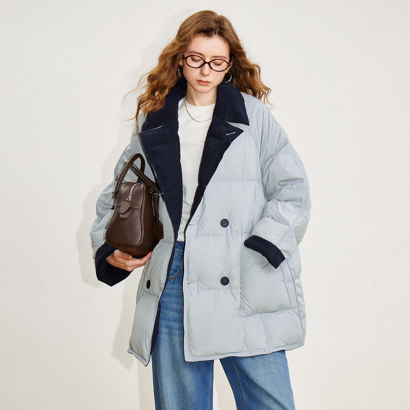 TOYOUTH-Chaqueta de plumón Reversible con estilo para mujer, traje nuevo de invierno 2025, solapa de muesca, ropa de abrigo cálida con bloques de colores 90%