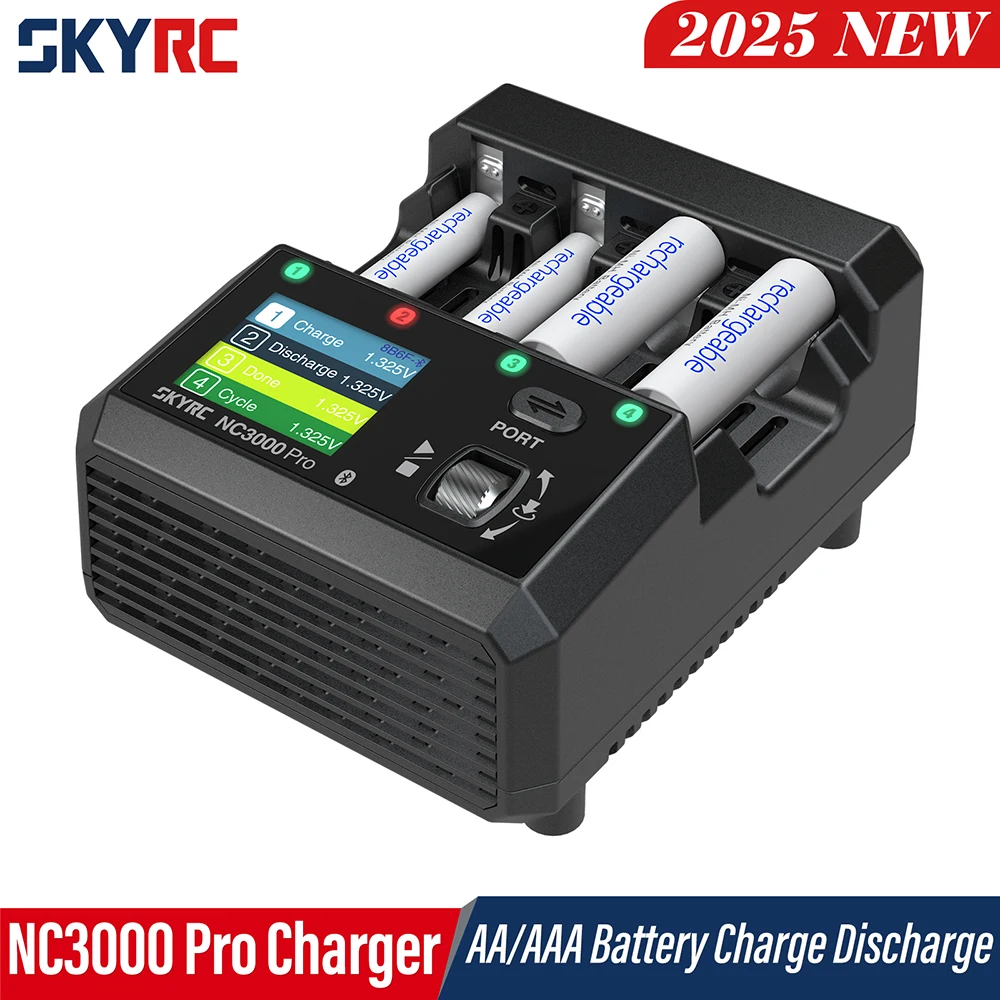 NEW SkyRC NC3000 Pro NiMH NiCd Battery Charger PD/QC AA/AAA Smart Battery Charger 4-slot LED Screen APP Control Charger Discharg