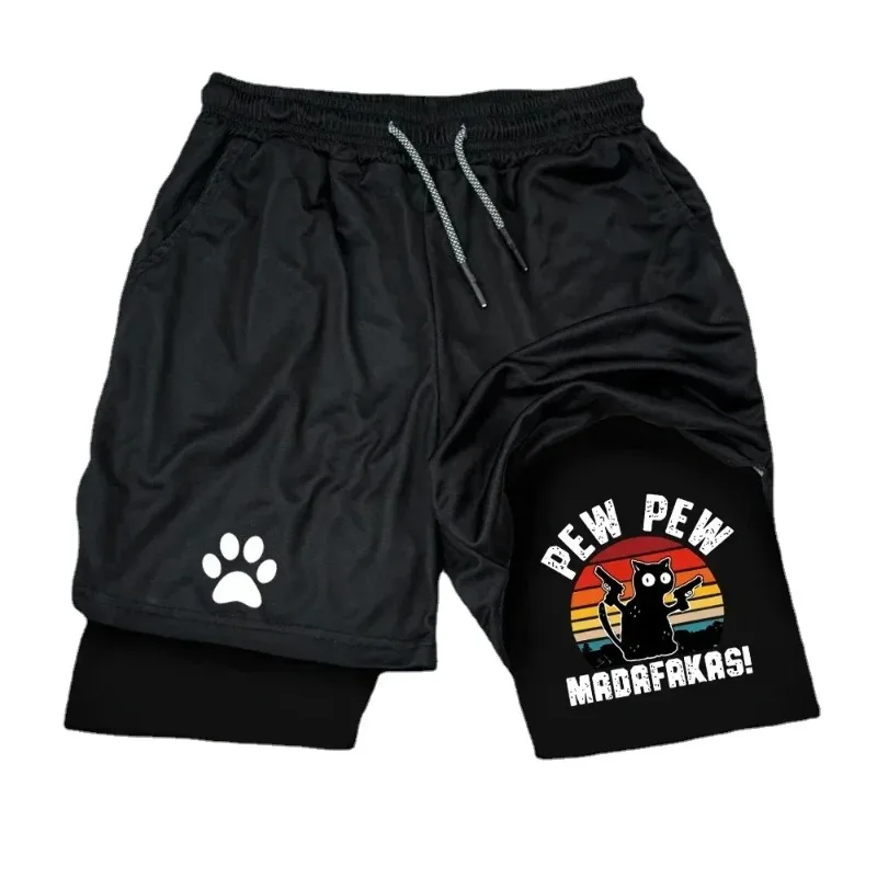 

Летние мужские шорты для фитнеса, двухслойные, с эффектом двухслойности, быстросохнущие, с буквенным принтом, для бега, тренировок, спортивные шорты с карманами rhude