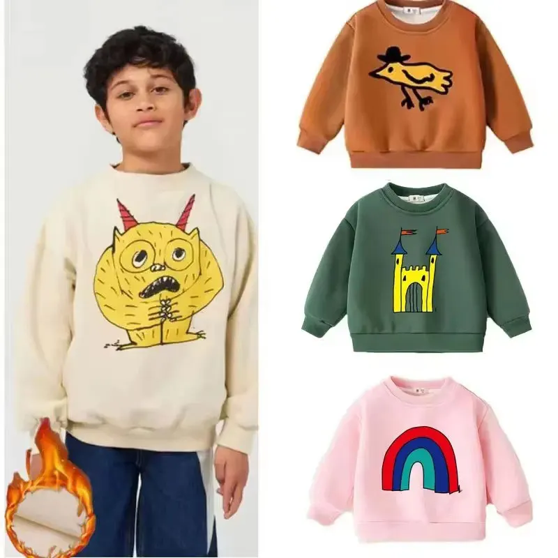 Winter Children Pullovers Fleece Thicken Tops for Kids Velvet Warm Sweatshirts for Boys Cartoon Girls Sweater Baby Tops Clothes
