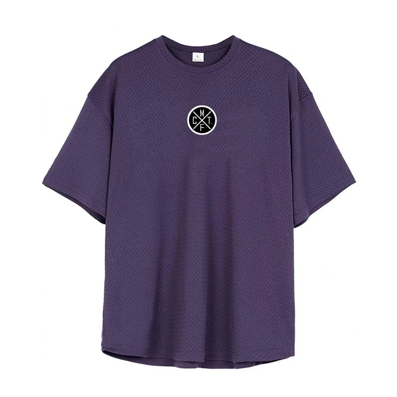 Oversized Loose Fit Summer Mens Fashion Breathable Printed Mesh Quick-drying Workout Tshirt Large Size