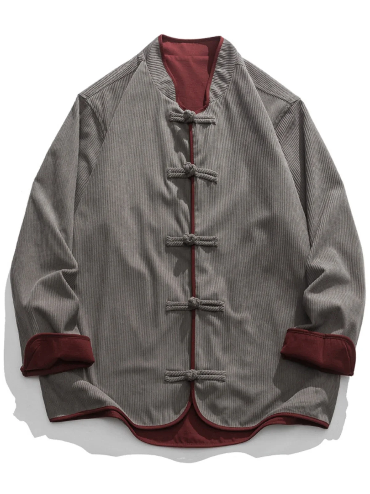 

Double-Sided Wear Tang Suit Jaet Loose Casual Sle ex Spring Autumn Pure Color Button Hanfu Retro Couple's Outerwear