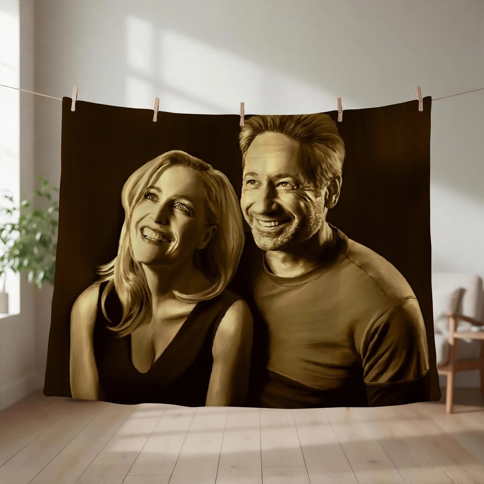 A successful old married couple - sepia panting Throw Blanket Flannel Nap Single Moving Blankets