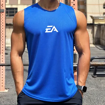 Summer New Trend Men's Pullover Round Neck Mesh Bottom Shirt Sports Fitness Swimming Running Shirt Sleeveless Vest Quick  Dry 4