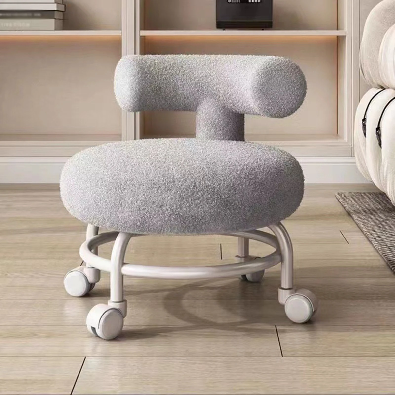 Rolling Stool with Backrest Step Stool Rotatable Movable Chair Low Stool with Wheels for Sturdy Doorway Home Bedroom Living Room