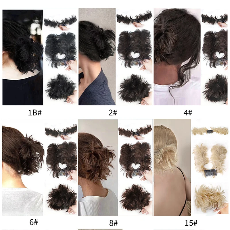 Synthetic Fluffy Messy Bun Updo HairPiece for Women Side Comb Clip in Chignon Short Adjustable Styles Easy Hair Pieces