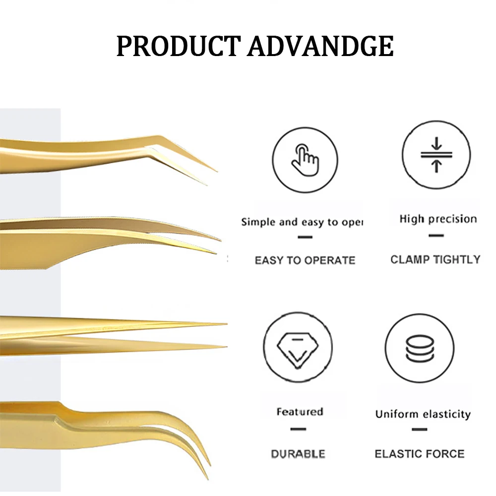 Wholesale Gold Eyelash Extension Tweezers Custom Available Stainless Lash Tweezers OEM Acceptable Eyelash Applicator Tweezers