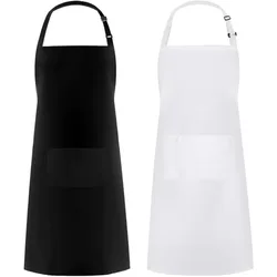 1Pack Cooking Kitchen Aprons for Women Men ChefAdjustable Bib Apron Waterdrop Resistant with 2 Pockets, Black, White
