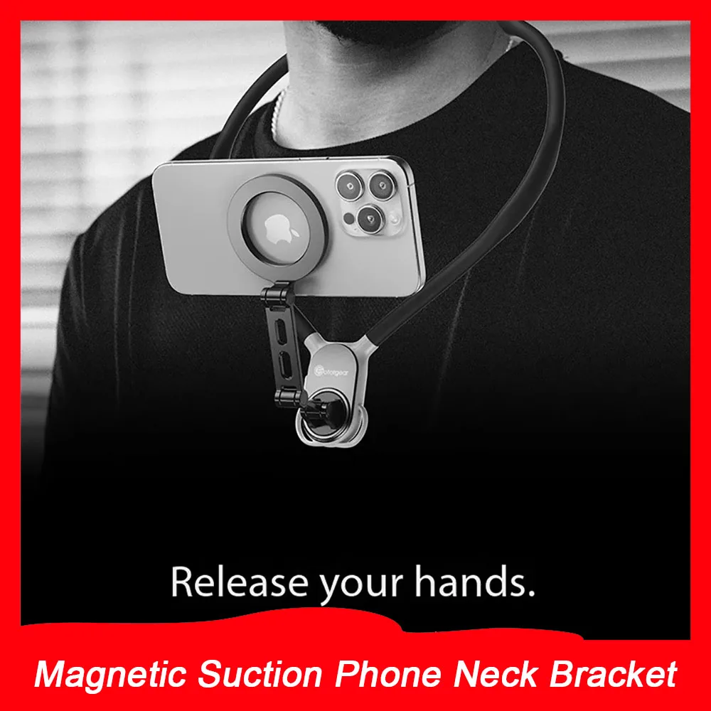 Fotorgear Magnetic Suction Phone Neck Bracket Universal Hanging on Neck Cell Phone Mount Holder Flexible Lazy Rotating Bracket