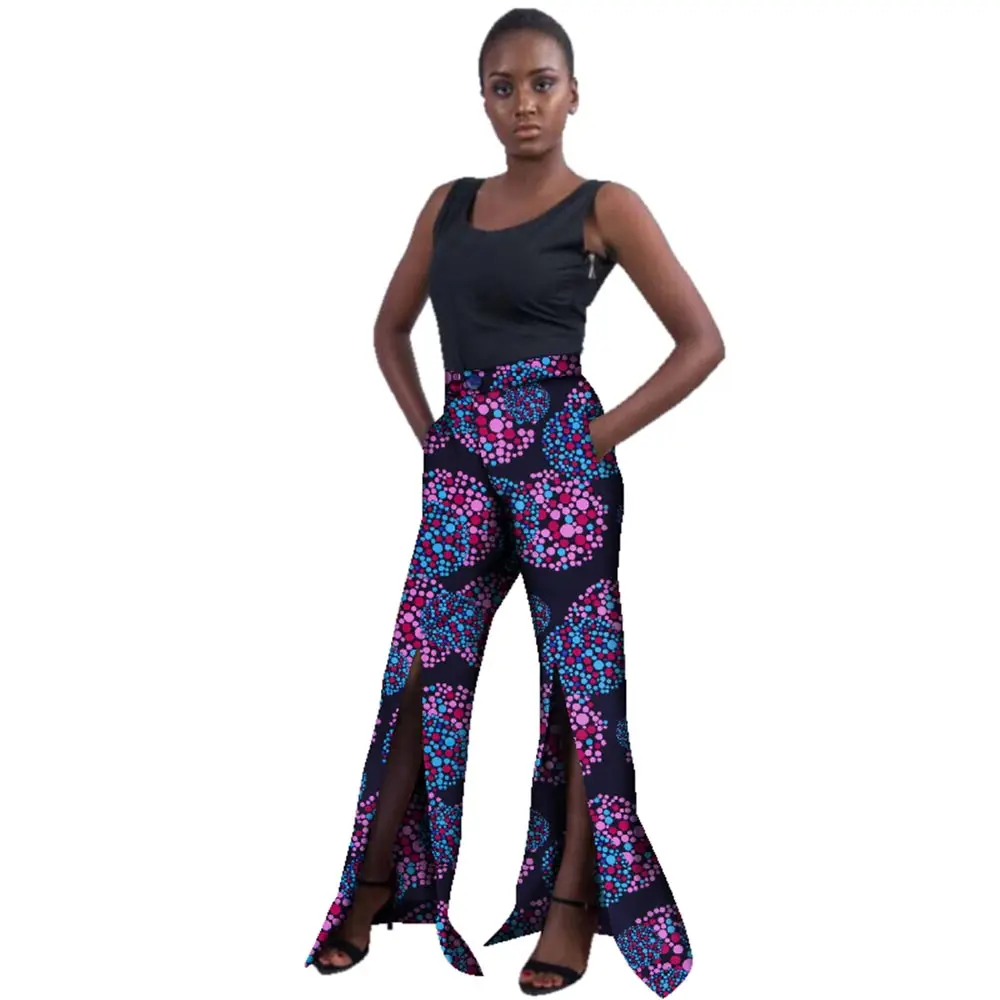 Fashion Split Bell Bottoms Trousers Women African Wax Print Pants African Clothing Cotton Women Long Pants Flare Bottoms WY2971