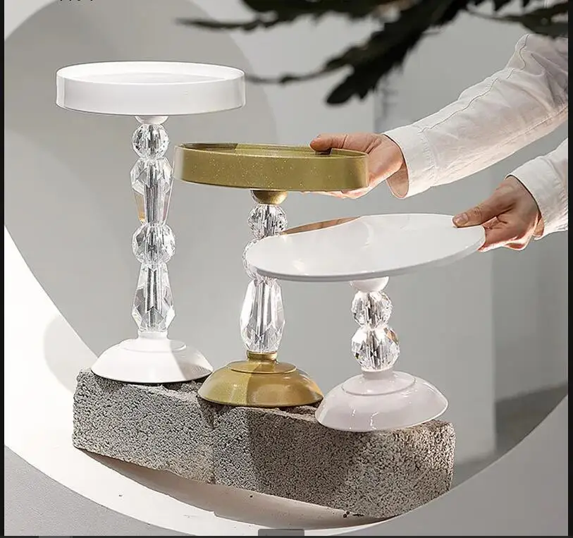 

Tall Feet Metal Cake Pan Banquet Wedding Dessert Table Stand Plate Wrought Iron Crystal Snack Tray Display