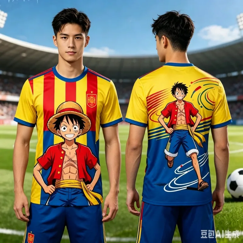 Camiseta de secado rápido con diseño 3D de Monkey D. Luffy, representante del equipo nacional de España, para hombres, mujeres y niños. Camiseta de anime para aficionados al fútbol, ideal para actividades deportivas al aire libre.