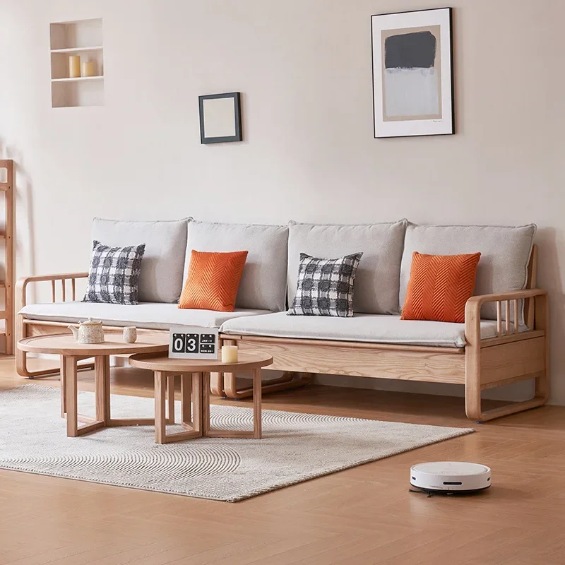 TAO Ash wood all-solid wood sofa simple storage small apartment winter and summer dual-purpose household