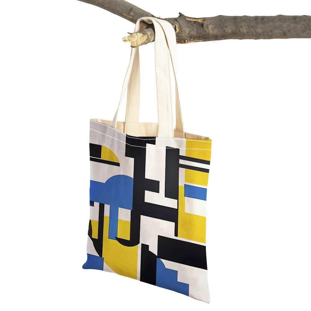 

Bauhaus Geometric Women Shopper Bag Double Print Minimalist Lady Reusable Foldable Shopping Bags Girl Shoulder Tote Handbag