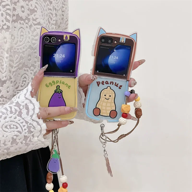 Funda de teléfono con dibujos de berenjena para Samsung Galaxy Z Flip 6 5 4 3 funda protectora trasera para ZFlip4 ZFlip5 ZFlip6