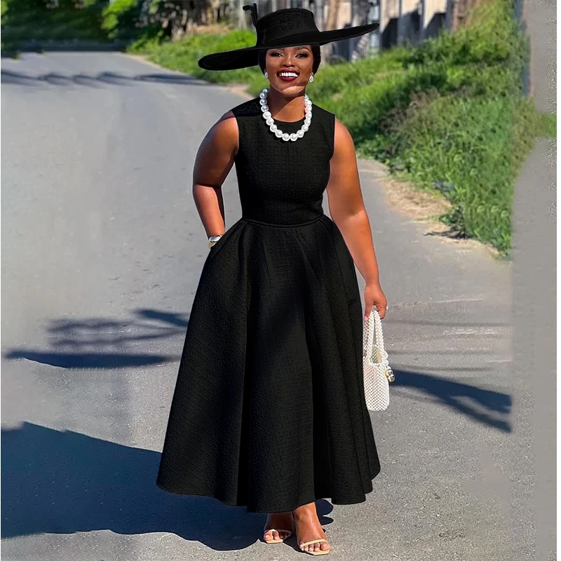 

Black Dress Women Slim Simple O Neck Sleeveless Long Dress Holiday Dress Street Casual Dresses 2025 Women's Summer Dress