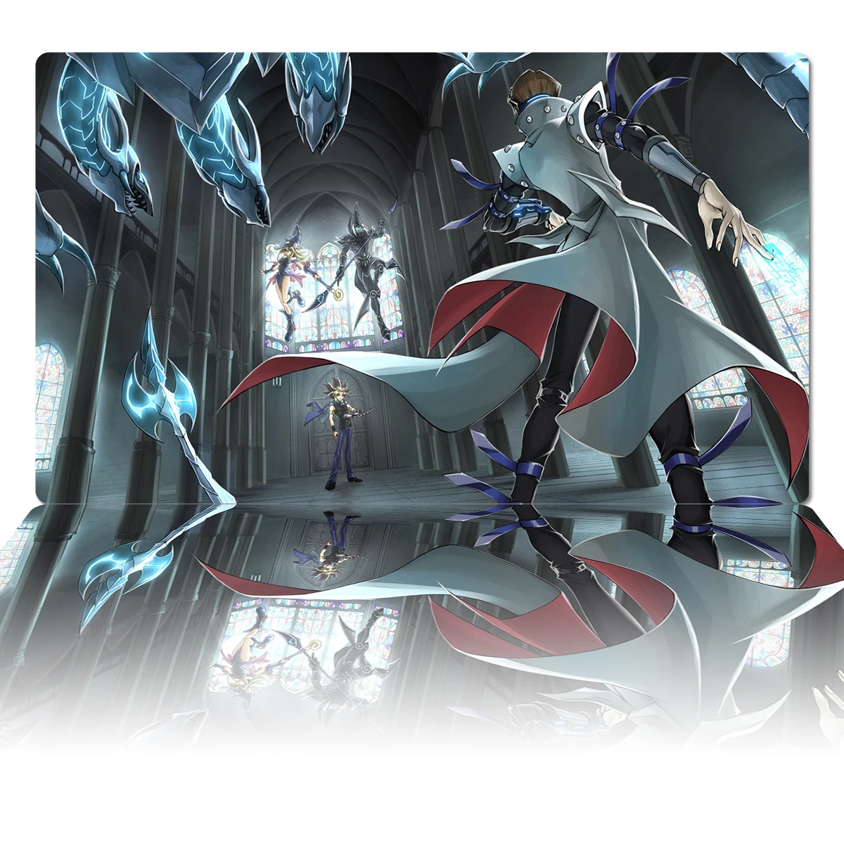 YuGiOh Playmat Seto Kaiba & Blue-Eyes White Dragon VS Yugi & Dark Magician Girl TCG CCG Trading Card Game Mat Mouse Pad Zone Bag